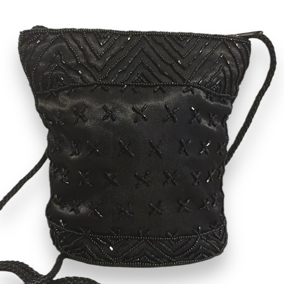 Vintage Mini Evening Bag Beaded Satin Black - Picture 4 of 6